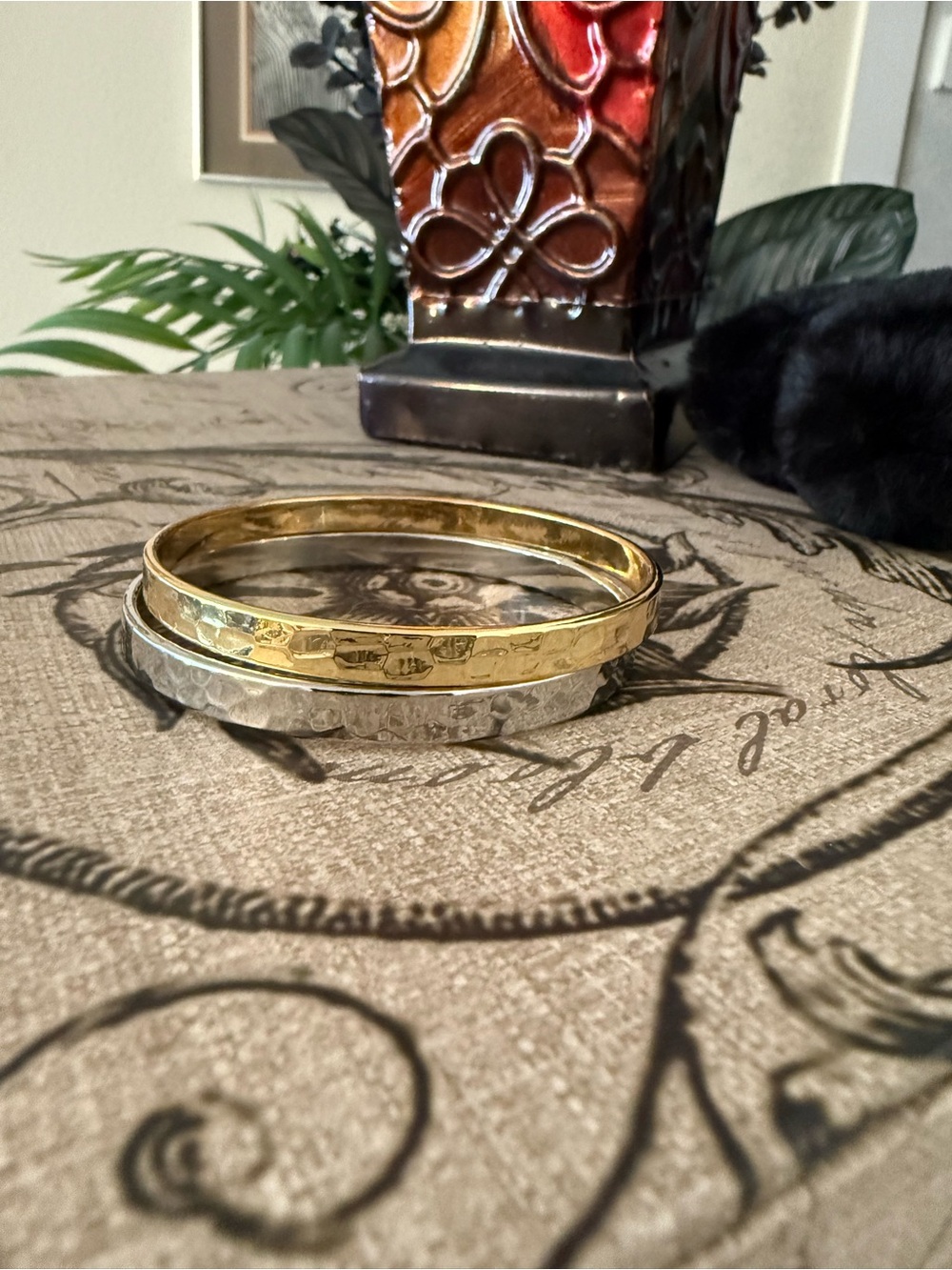 Gold and Silver Metal Bangle Bracelet Set - Picture 2 of 3